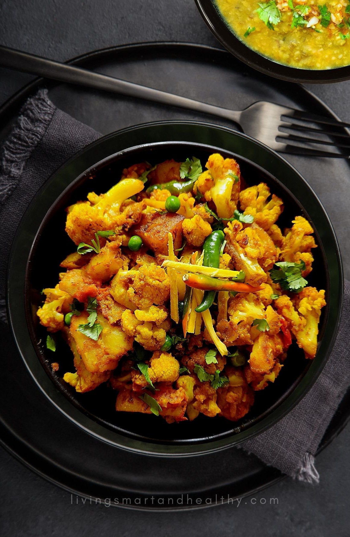 Aloo Gobi Matar [Spiced Potato Cauliflower Peas] - Living Smart And Healthy